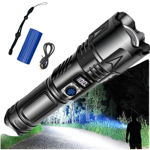 1000000 Lumens LED High Powerful Flashlight, Super Bright USB Rechargeable Torch, 5 Lighting Modes, with Digital Display Zoomable IPX4 Waterproof Handheld Torch for Camping Hiking Emergencies