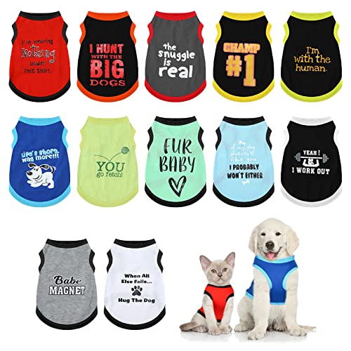 12 Pieces Dog Shirts Pet Printed Clothes with Funny Letters Summer Pet T Shirts Cool Puppy Vest Breathable Dog Outfit Soft Cat Sweatshirt for Chihuahuas Cats Accessories, 12 Styles(Medium)