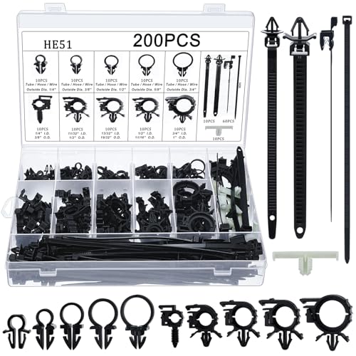 Funnymoom 200pcs Car Wire Loom Routing Clips Push Mount Cable Tie Assortment 15 Sizes Car Harness Routing Clips Universal Wiring Harness Clip Replacement Parts for Automotive