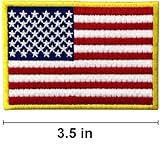 PatchClub American Flag Patch Premium Embroidered, 3.5in - Gold Border - US Flag Patch, United States of America Military Uniform Iron On/Sew On