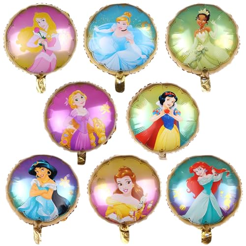 8PCS Princess Foil Balloons for Birthday Party Supplies, Princess Birthday Party Balloon for Kids Girls Party Decorations