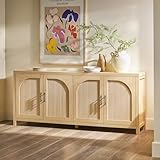 Walker Edison Modern 70" Reeded Sideboard, Credenza with Doors for Kitchen, Dining Room, Media and Game Storage, Buffet Cabinet with Cord Management, 16" D X 30" H, Coastal Oak