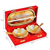 NOBILITY Bowl Spoon Tray Set Small Gold Silver Plated Dry Fruits Dessert Serving Diwali Eid Christmas Wedding Return Gifts Friends Family Housewarming Home Decoration Corporate Gift items 6 Sets