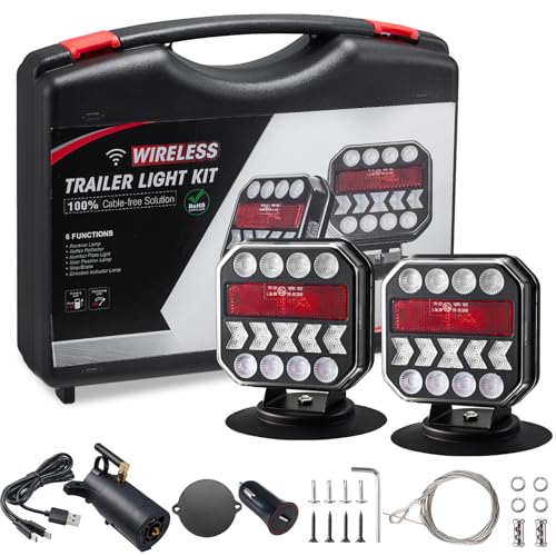 Hifybaty Wireless Trailer Lights, USB-C Magnetic Wireless Tow Light with Retroreflectors, Adjustable, Rechargeable Towing Light Kit with Powerful Suction Base for Trucks, Boat, RV, Vehicle, Caravan