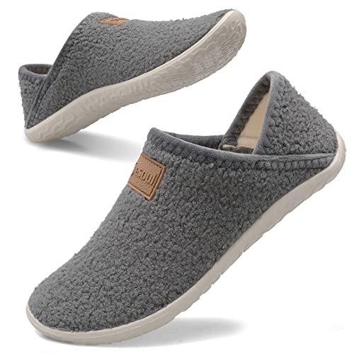 Fuzzy House Slippers for Women Men Indoor Closed Back Lightweight Cozy Faux Furry Lining Barefoot House Shoes Slipper Socks for Bedroom Home Office Yoga Outdoor, Ty1 Grey, 12-13 Women/9.5-10.5 Men