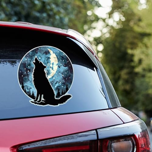 3D Howling Wolf Car Decals, Wall Decal Stickers Pack of 2- Realistic Wolf Night Stickers for Wall, Vinyl Decals, Bumper Stickers for Car Window Set 13