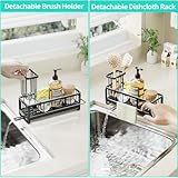 HapiRm Sponge Holder for Kitchen Sink - Self-draining Sink Caddy with Brush Holder and Dishcloth Holder, Stainless Steel Kitchen Organizer for Countertop - Black