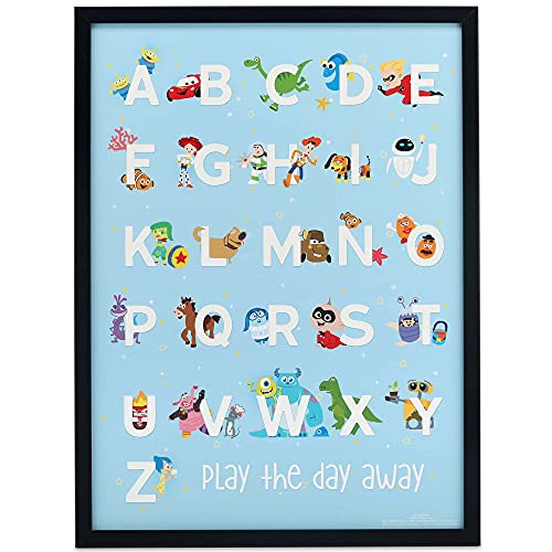 Disney Pixar Alphabet Framed Wood Wall Decor - Large Pixar Movie Wall Art Featuring Toy Story, Cars, The Incredibles and More