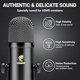 TONOR ASMR Microphone Equipment Bundle with Audio Interface, Immersive 3D Stereo Audio, Dual Condenser Mics with Audio Mixer, Clear Sound, Volume Control, with Furry Windscreens, Set for ASMR, Black