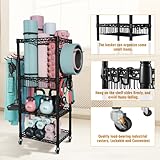 FUTASSI S1 Home Gym Storage, 3-Tier Workout Equipment Organizer with Wheels for Yoga Mats, Foam Roller, Dumbbells, Kettlebells, and Resistance Bands, 47.4" H x 27.5" L x 11.8" D, Black