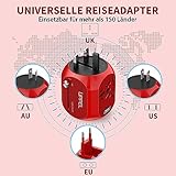 Travel Power Plug Adapter Portable Wall Charger Multi Plug USB Outlet Extender with 6A Smart Power Quick Charge 3.0 USB Type C for USA,UK,EU Red