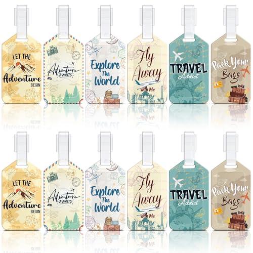 Kajaia 12 Pcs Let The Adventure Begin Luggage Tag Baggage Tags Identifiers Travel Bag Tags for Luggage Name ID Label for Suitcases Men Women Funny Wedding Guests Birthday Gifts