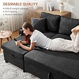 DURASPACE Sofa Bed, Sleeper Sofa Couch with Pullout Bed for Living Room, L Shaped Couch with Storage Chaise, USB, Cup Holder (Dark Gray)