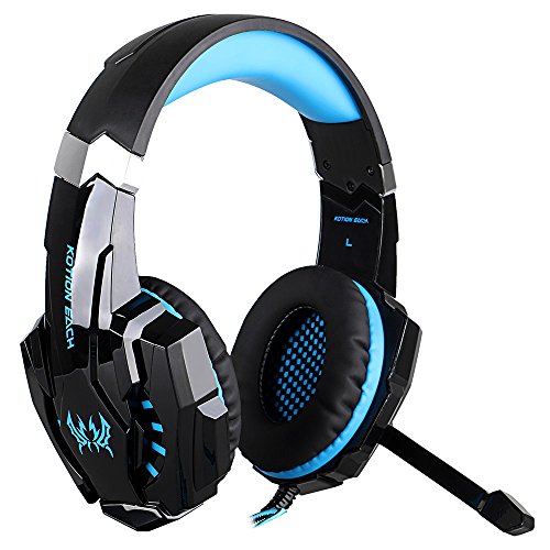 KOTION EACH G9000 Headset 3.5mm Game Gaming Headphone Earphone with Microphone LED Light for Laptop Tablet/Mobile Phones/ PS4 (Black Blue)