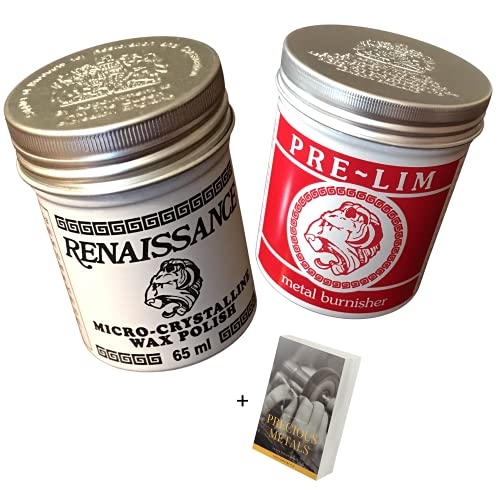 Renaissance Wax Polish & Pre Lim Surface Cleaner Set - 65ml Jewelry Restoration of Silver Gold Brass Copper Metal Car Microcrystalline Wax, Polishing Compound E-book
