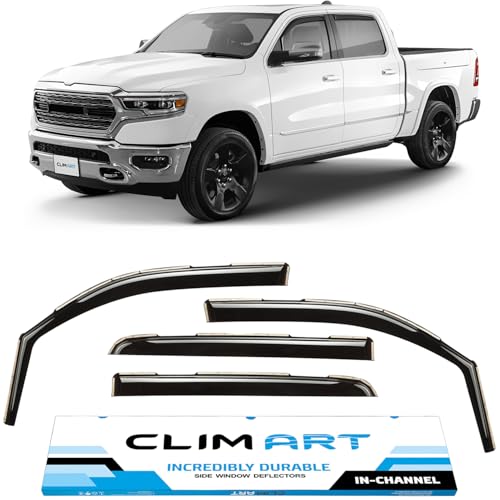 CLIM ART in-Channel Incredibly Durable Rain Guards for Dodge Ram 1500 (New Body Style) 2019-2025 Crew Cab, Original Window Deflectors, Vent Window Visors, Vent Deflector, 4 pcs. - 619006LP