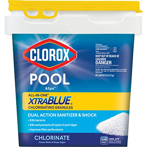 CLOROX Pool&Spa All-in-One XtraBlue Chlorinating Granules, Kills Bacteria & Stops Algae, Blue, 6 Pounds