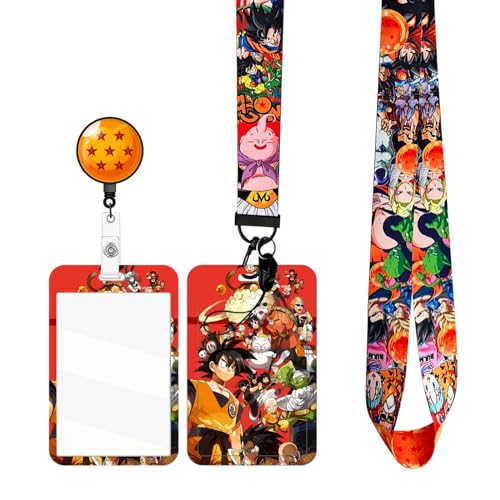 TJIUSI Anime Badge Holder with Anime Lanyard for Keys Cool Neck Lanyard Funny Card Holder and Dragon Retractable Clip Cool Badge Reel Alligator Clip for Nurses Student Teacher Women Men