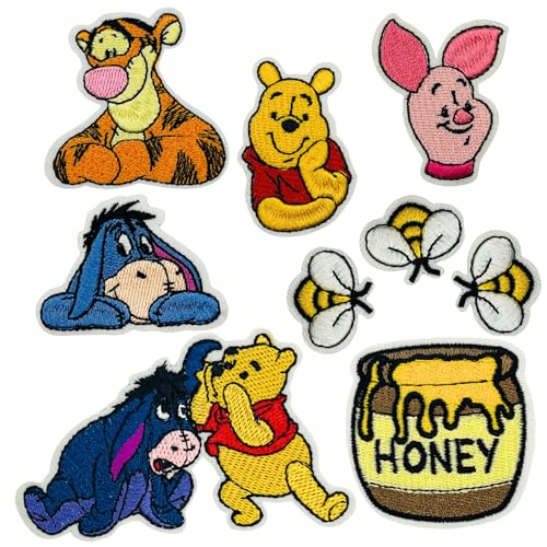 9 Pcs Cute Cartoon Bee Bear Embroidered Patches Sew on/Iron on for Clothes Jeans Jackets Backpack Hats Bags, Classic Movie Applique Repair Patch DIY Craft Collection Accessories Yellow