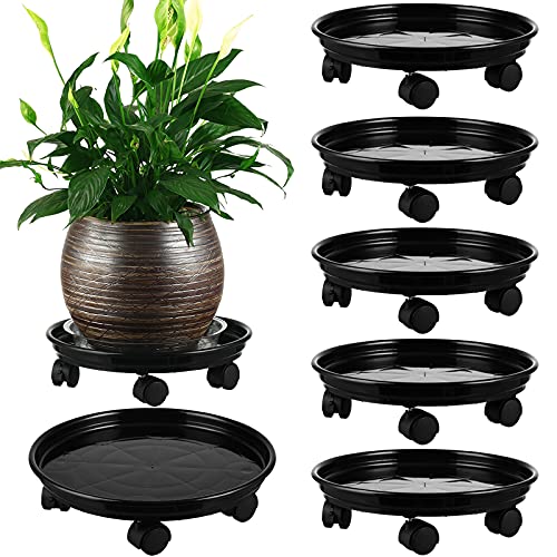 6 Packs Plant Caddy with Wheels 11.8" Plastic Rolling Plant Stands Heavy-duty Plant Dolly with Casters Indoor Outdoor Wheeled Plant Roller Base Large Planter Saucers Plant Mover, Black