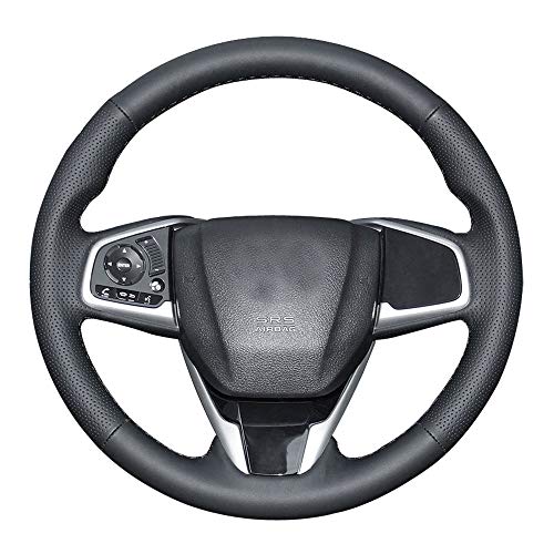 Eiseng DIY Car Genuine Leather Steering Wheel Cover for 2016-2020 Honda Civic Hatchback Si Touring Coupe Interior Accessories/for 2017-2021 Honda CR-V CRV Clarity 15inch (Black Thread)