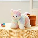 Glow Guards 16" Light Up Musical Rainbow Cat Stuffed Animal Glowing Colorful Cute Soft Kitty Plush Toy Pillow Sofa Decors Christmas Children's Day Birthday Gifts for Toddlers Kids