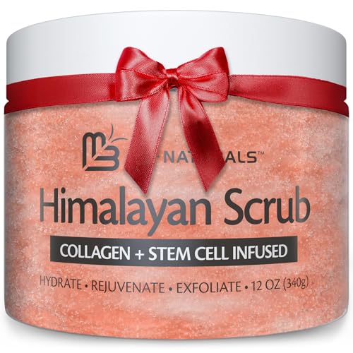 Himalayan Salt Scrub, Face, Foot, and Body Exfoliator with Collagen and Stem Cells, Exfoliating Scrub for Toning, Cellulite, and Skin Care by M3 Naturals