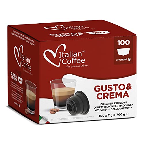 Delicitaly Italian Coffee pods compatible with Nescafe Dolce Gusto machines, Espresso capsules (Gusto & Crema 100 pack)