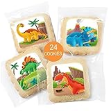 Dinosaur Cookies Individually Wrapped Dino Jurrasic themed Theme Party Favors 24 Pack Bulk for Kids Birthday Party Sugar Cookie T-Rex