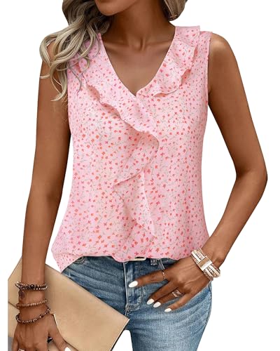 Gaharu Elegant Tops for Women: Floral Pink M Summer Tops for Women 2025 Vacation - Sophisticated Chiffon Office Blouse - Feminine Ladies Blouses