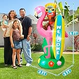 6FT Hawaiian Inflatables, Outdoor Inflatable Tiki Flamingo Decor, Blow Up Luau Hawaiian Beach Decorations, LED Lighted Tiki Outdoor Decoration for Summer Beach Party Tropical Pool Yard