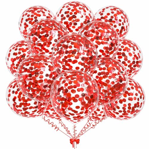 50pcs Red Foil Confetti Balloons,12 inch Latex Balloon with Red Confetti Inside for Birthday Family Party Wedding Party Baby Shower Decoration Supplies
