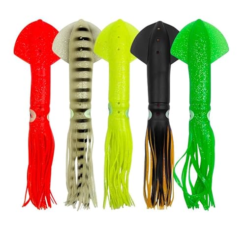 KTGCOZS Pack of 5 Artificial Baits Luminous Octopus Fishing Lures Realistic Looking Bright Colors Silicone Fishing Baits Octopus Skirt Lures