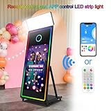 Magic Mirror Photo Booth, 65’’ Mirror Photo Booth, 32’’ Interactive Touch Screen, Built-in Mini PC with Instant Print and Sharing-Black