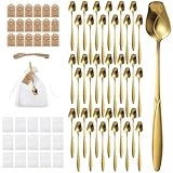 50 Sets Rose Flower Shaped Tea Spoons, Wedding Party Favors for 50 Guests, Golden Rose Dessert Spoon with Thank You Tag & Organza Bag, Exquisite Mini Teaspoon Set, Bridal Shower Keepsakes