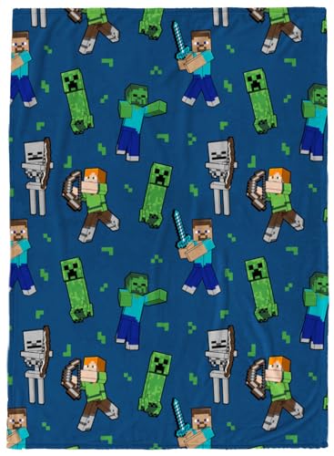 Jay Franco Minecraft Plush Throw Blanket - Measures 46 x 60 Inches - Kids Super Soft Fleece Creeper Battle Bedding