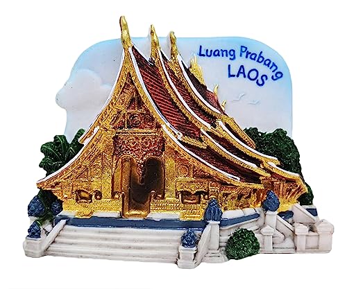 WitnyStore Tiny Wat Xieng Thong Temple of The Golden City in Luang Prabang, Laos Southeast Asia Tourist Attractions Resin Refrigerator Magnet Traveler Souvenir 3D Fridge Magnets