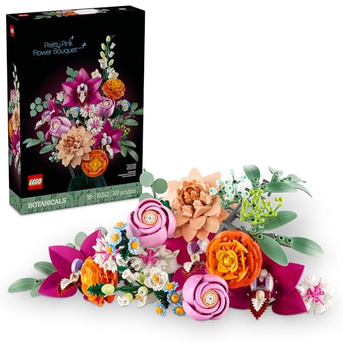 LEGO Botanicals Pretty Pink Flower Bouquet Building Set for Adults - Artificial Flowers for Wedding Decor or Table Display - Gift for Wedding, Bridesmaid - 10342