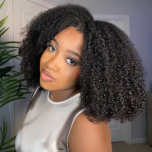 BLY Afro Curly Bundles Human Hair 100% Unprocessed Virgin Hair for Women 14 16 18 Inch Natural Black Full Afro Kinky Curly Hair Extensions 3 Bundles