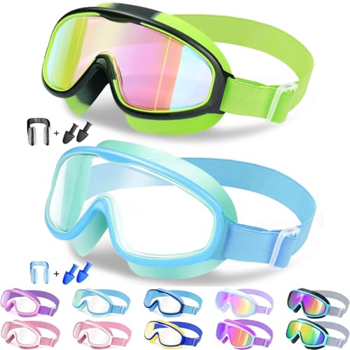 Vvinca Kids Goggles with Comfort Fabric Strap, Kids Swim Goggles Wide View Anti-Fog/UV No Leaking Swimming Goggles for 3-14