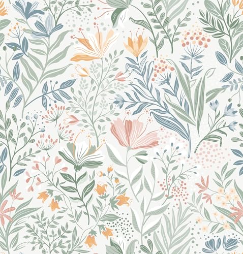 Fititem Floral Peel and Stick Wallpaper Floral Boho Contact Paper Flower Removable Self Adhesive Waterproof Wallpaper for Bathroom Bedroom Nursery Wildflower Botanical Kid Contact Paper 17.3inW 393inL