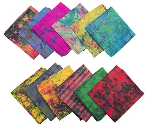 Knitsilk Women's Recycled Pure Silk Abstract Print Scarf Set (Multicolor, 36 inches x 36 inches, Pack of 12) Gift for her