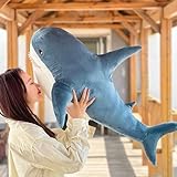 Ryttir 39.4 Inch XXL Giant Shark Stuffed Animals,Chubbier Shark Pillow Soft Shark Plush Shark Body Pillow Stuffed Shark Décor, Perfect Chrismas Stress Relief Gifts for Kids Women