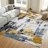 VK·Living Machine Washable Rug 6'x9' Abstract Washable Area Rugs for Living Room Non Slip Rugs for Bedroom Modern Woven Rug Boho Rug Soft Carpet Kitchen Dining Rugs Home Decor Office Rug Black (Black)