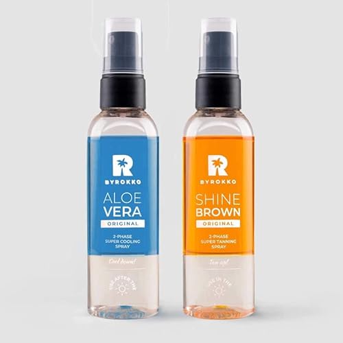 BYROKKO Aloe Vera 2-Phase Soothing & Cooling Mist with Hyaluronic acid & 2-Phase Shine Brown Tanning Spray Oil with Hyaluronic acid | for Sunbathing and Tanning bed