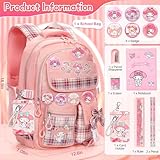 Ensccant Backpack for Girls with Accessories - Anime Schoolbag Cartoon Backpack Laptop Bookbags Anti-Theft Travel Aesthetic New Semester Gifts Bag with Pins,ID Badge Holder,Stationery (Pink, Pink)