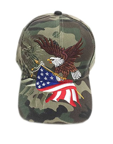 Aesthetinc Patriotic American Eagle and American Flag Baseball Cap USA 3D Embroidery (Military Camo)OS
