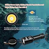 ORCATORCH D570-GL 2.0 2-in-1 Scuba Diving Signal Light 1500 Lumens Underwater Flashlight, 1000M Green Beam and White LED Combo, Rechargeable Battery for Night Dive Training Instructor Cave Exploration