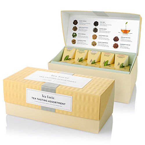 Tea Forte Tea Tasting Assortment Premium Tea Presentation Box, Tea Sampler Gift Set, 20 Count 2 of Each Variety Individually Wrapped Handcrafted Pyramid Infuser Bags