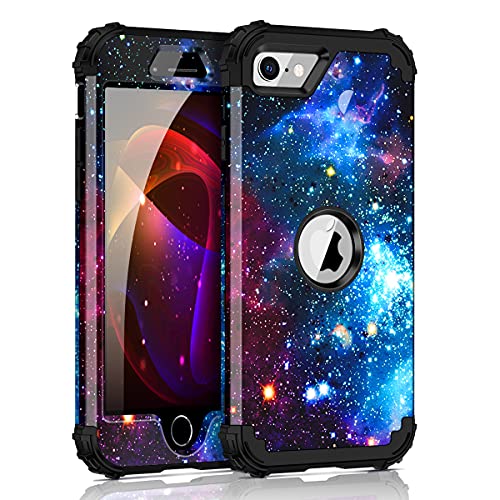 Miqala for iPhone SE 2022 Case,iPhone SE 2020 Case,Glow in The Dark Three Layer Heavy Duty Shockproof Protection Hard Plastic Bumper+Soft Silicone Case for Apple iPhone SE 2022/2020,Shiny Blue